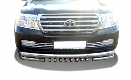 TOYOTA   Land Cruiser 200     2007-2012   Защита переднего бампера тройная с защитой акула  76/60/42